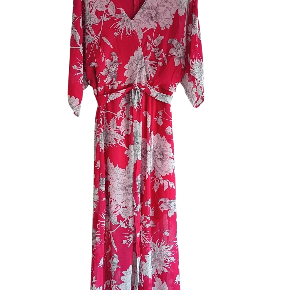 Lane Bryant Pink, White Kimono Style Fit And Flare Women's Dress SZ 12 - Picture 3 of 5